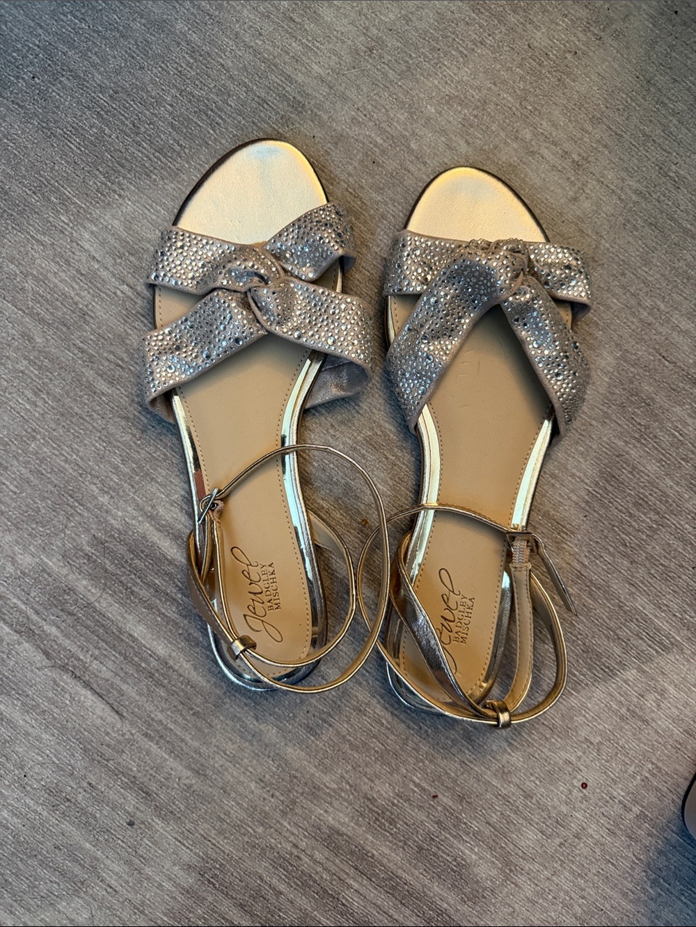 Jewel Badgley Mischka Silver Crystal Knot Ankle-Strap Sandals